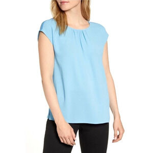 Vince Camuto Women's Blue Gathered Neck Flowy Blouse Large NWT